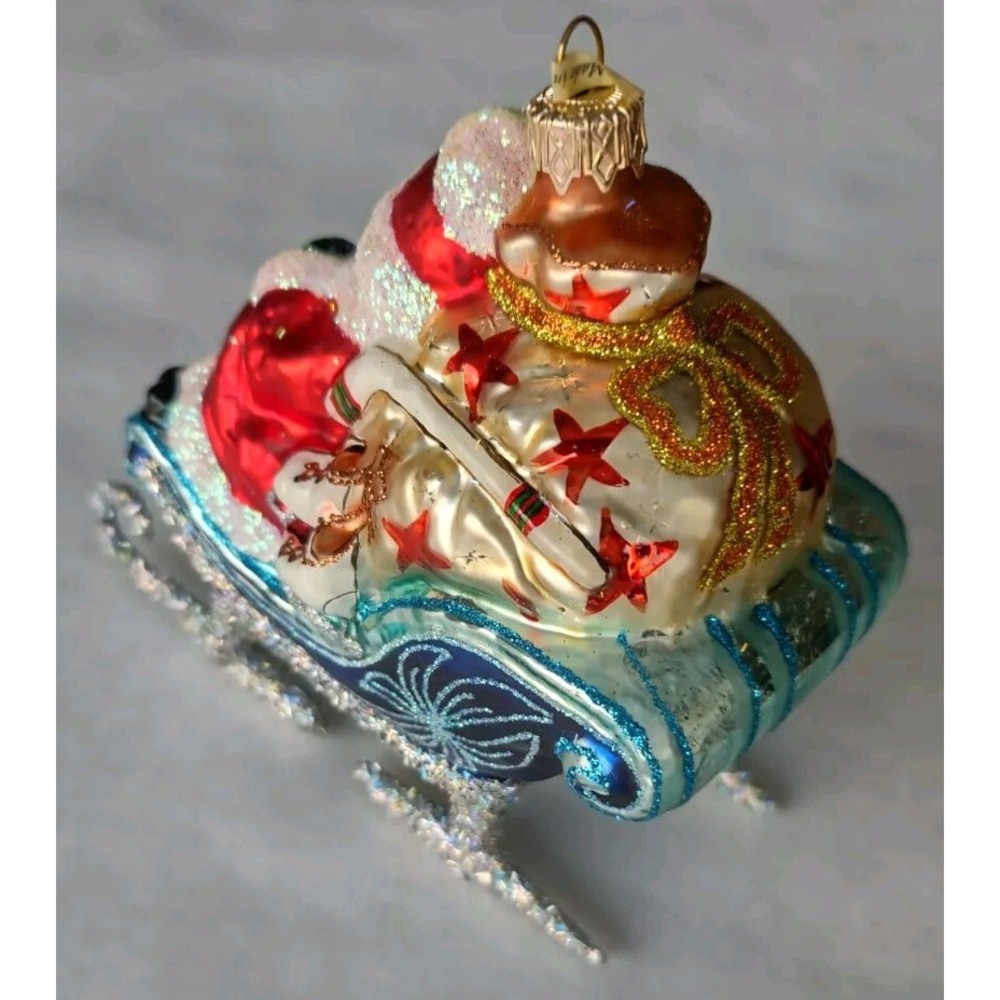 Glass Ornament "Santa's Sleigh" - Hand Painted in Poland - Radko Inspired - Picture 4 of 6